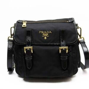 PRADA Crossbody Shoulder Bag Black Gold Leather